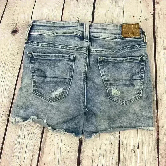 Blue Stretchy Denim Cut Off Shorts Distressed Sz 0 Next Level American Eagle - Picture 2 of 10